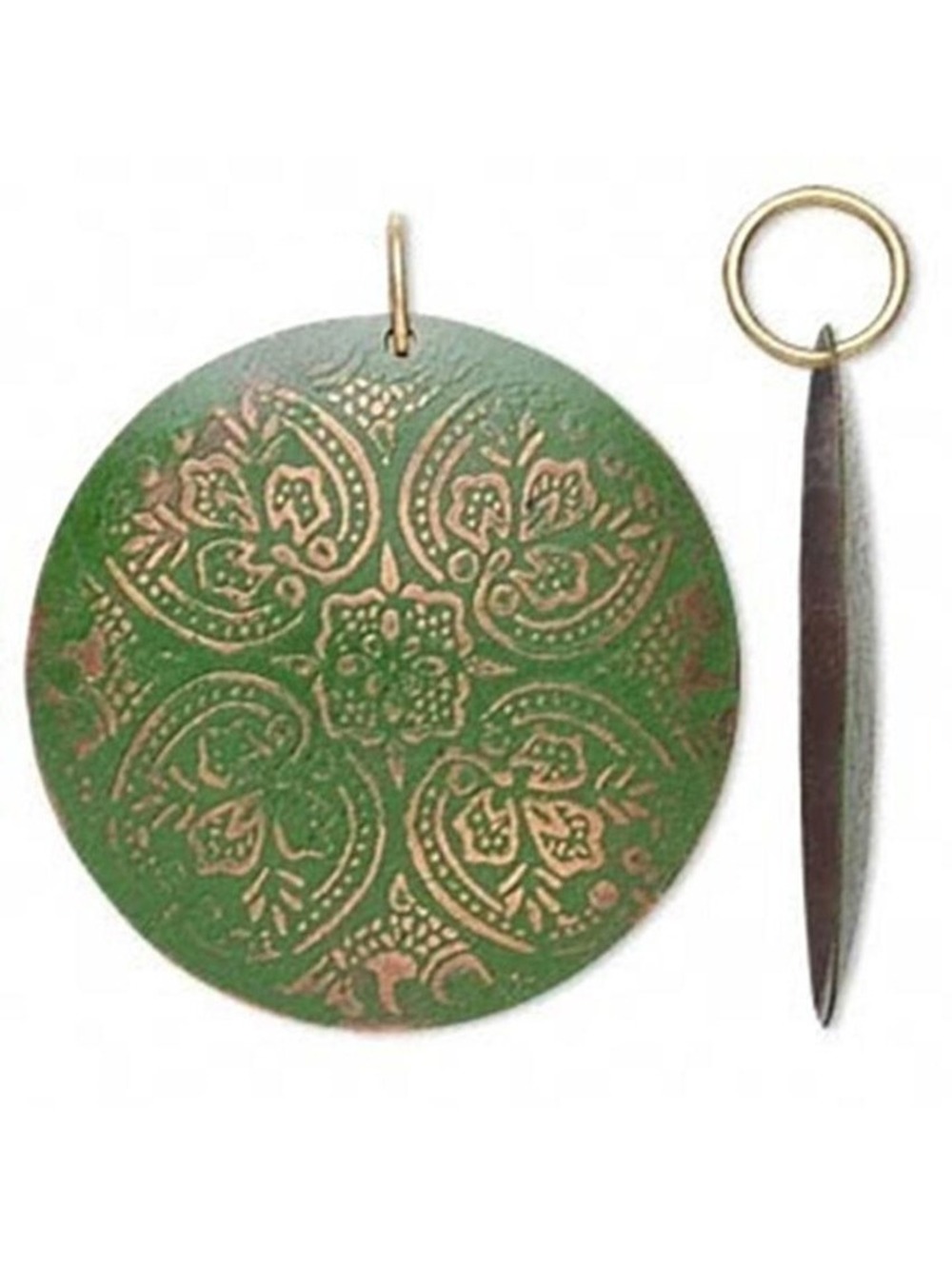 Rustic Antiqued Verdigris Patina India Brass Lotus Flower Mandala Pendant